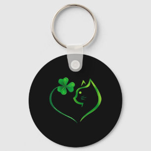 Klavertje Kat Hart St. Patrick's Dag Kat Liefhebbe Sleutelhanger