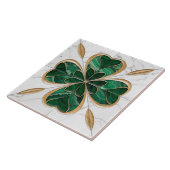 Klavertje met vier bladeren - Groen en Wit Marmer Tegeltje (Zijkant)