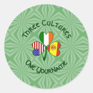 Klavertje vier Spanje Ierland VS Vlaggen Ronde Sticker