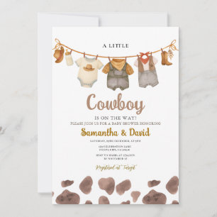 Kleding Een kleine cowboy is op de weg Baby shower Kaart