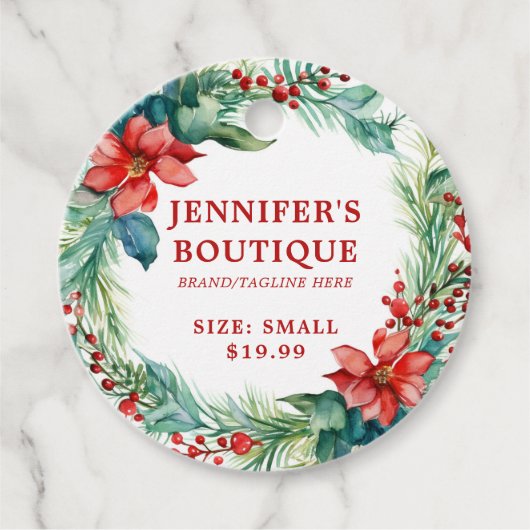 Kleding Labels Klein Bedrijf Kerstmis Bloemen (Voorkant)