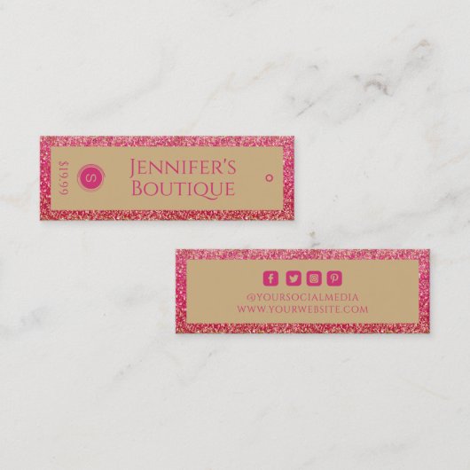Kleding Labels Kleine Bedrijf Roze Gouden Glitter (Voorkant / Achterkant)