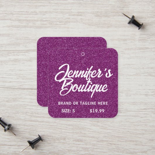 Kleding Labels Kleine Onderneming Paars Witte Glit (Voorkant / Achterkant in situ)