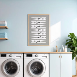 Kleding Pins Black White en Grey Laundry Room Art Poster