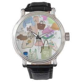 Kleding, schoenen en tassen patroon horloge