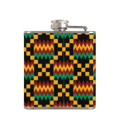 Kleding van zwart, groen, rood en geel heupfles (Achterkant)