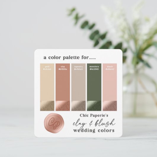 Klei & Blush Roze 2022 Huwelijkskleurenpaletkaart Kaart (Staand voorkant)