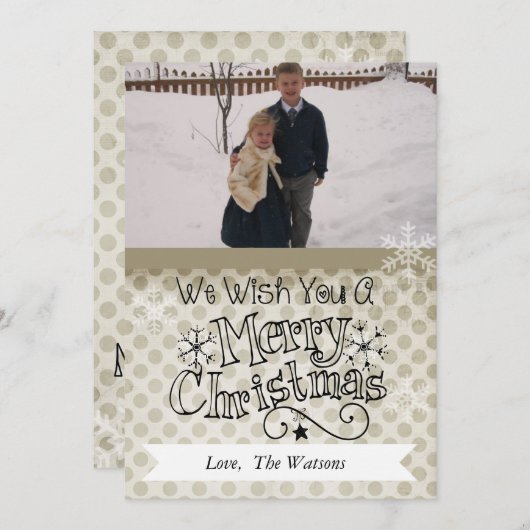 Klei Stippen op witte vrolijke kerst fotokaart Feestdagenkaart (Voorkant / Achterkant)