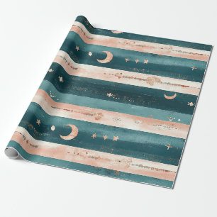Klei & Teal Stam Stars en Maan Streep Cadeaupapier
