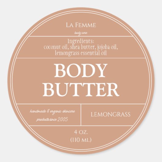 Klei & Witte Boho Cosmetisch Productlabel Ronde Sticker (Voorkant)