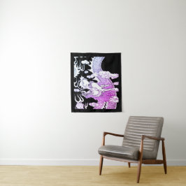 Klein (34 x 40 inch) ULTRA VIOLET DRAGON OP ZWART Wandkleed