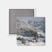 Klein alpendorp in de sneeuwvierkante magneet (Voorkant / Achterkant)