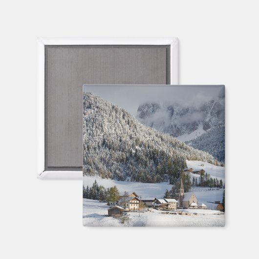 Klein alpendorp in de sneeuwvierkante magneet (Voorkant / Achterkant)