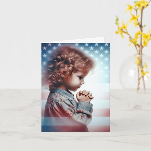 Klein Amerikaans Meisje Bidden Kaart (Gele Bloem)