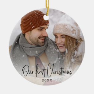 Klein Bedrijf Cliënt Gift "Onze Eerste Kerstmis" Keramisch Ornament