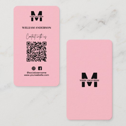 Klein bedrijfsinzet Facebook QR Code Roze Visitekaartje (Voorkant / Achterkant)