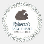 Klein Beer Rustiek Baby shower Ronde Sticker (Voorkant)
