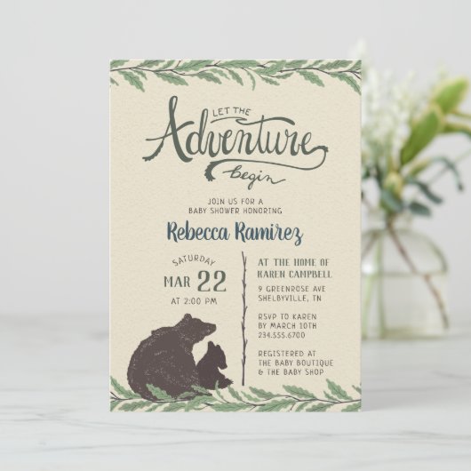 Klein Beer rustiek lange afstand Baby shower Kaart (Staand voorkant)