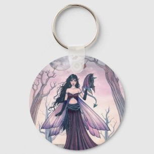 Klein Beest Paarse Fee en Draak Fantasie Kunst Sleutelhanger