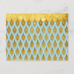 Klein blauw Blauwgroen Glitter Mermaid Fish Scales Briefkaart