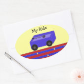 Klein Blauw Wagontje Ovale Sticker (Envelop)