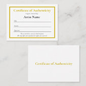 Klein Certificaat van Echtheid Sjabloon voor Kunst (Voorkant / Achterkant)