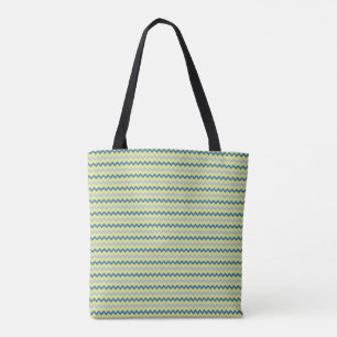 Klein chevron-patroon in groene blauwe kleuren tote bag