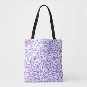 Klein cute witte blauwe roze bloemenpatroon draagtas