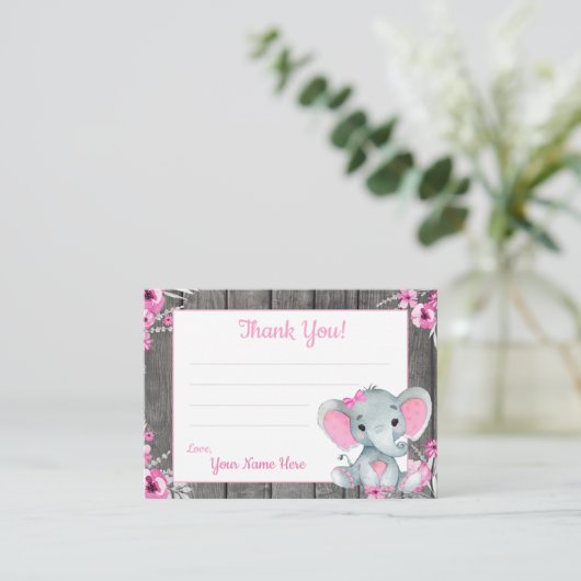 Klein Dank U Labels met Tekst Olifant Roze Grijs (Staand voorkant)