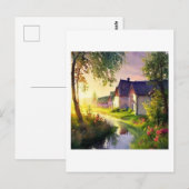 klein dorpje bij een stroom briefkaart (Voorkant / Achterkant)