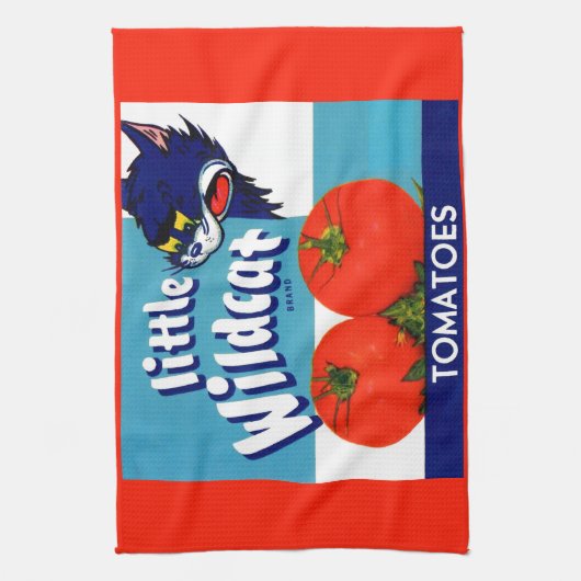 Klein etiket met kleine Wildcat-tomaten Theedoek (Verticaal)