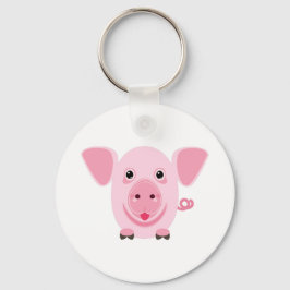 Klein gelukkig schattig roze varken sleutelhanger