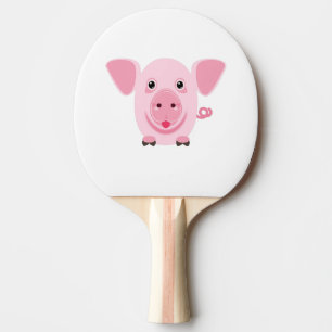 Klein gelukkig schattig roze varken tafeltennisbatje