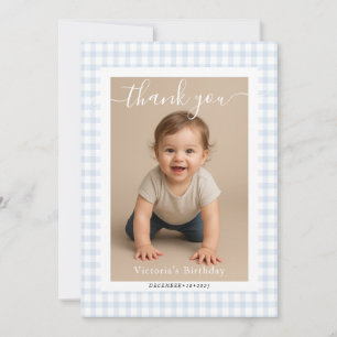 Klein Hart Blauw Gingham Teddybeer Baby Shower Notitiekaartje