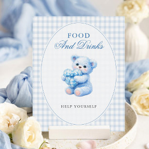 Klein Hart Blauw Gingham Teddybeer Baby Shower Poster