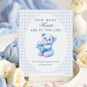 Klein Hart Blauw Gingham Teddybeer Baby Shower Poster