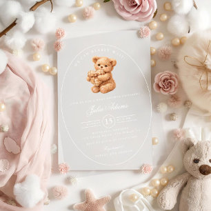 Klein Hart Bruine Gingham Teddybeer Baby Shower Acryl Uitnodigingen