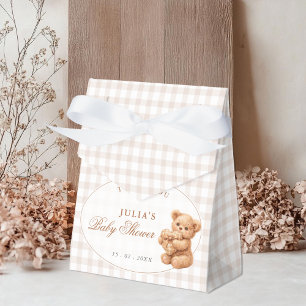 Klein Hart Bruine Gingham Teddybeer Baby Shower Bedankdoosjes