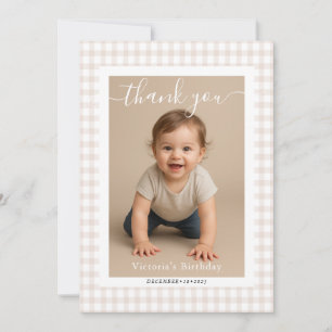 Klein Hart Bruine Gingham Teddybeer Baby Shower Notitiekaartje