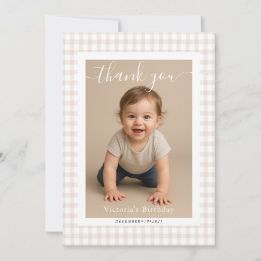 Klein Hart Bruine Gingham Teddybeer Baby Shower Notitiekaartje (Voorkant)