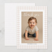 Klein Hart Bruine Gingham Teddybeer Baby Shower Notitiekaartje (Voorkant / Achterkant)