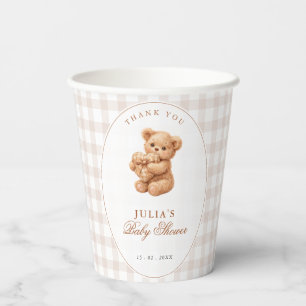 Klein Hart Bruine Gingham Teddybeer Baby Shower Papieren Bekers