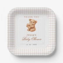 Klein Hart Bruine Gingham Teddybeer Baby Shower