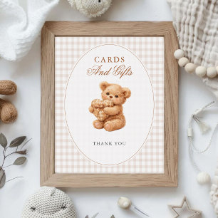 Klein Hart Bruine Gingham Teddybeer Baby Shower Poster