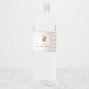 Klein Hart Bruine Gingham Teddybeer Baby Shower Waterfles Etiket