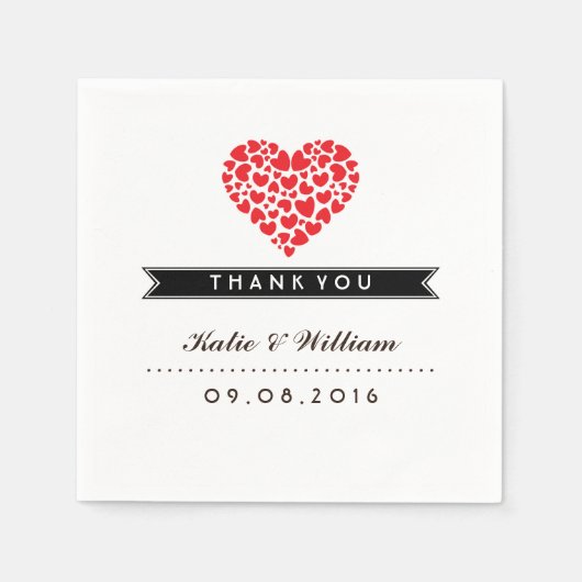Klein hart en rood liefdespapier, ter bruiloft servetten (Voorkant)