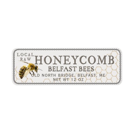 Klein Honeycomb met realistisch bijenetiket Etiket (Voorkant)