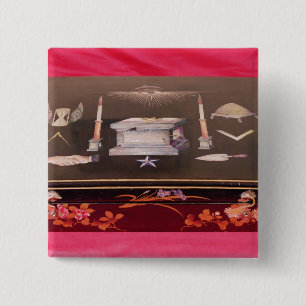 Klein houten hoesje, met symbolen van Freemasonry Vierkante Button 5,1 Cm