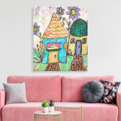 Klein huis met grote bloemen canvas afdruk (Insitu (Woonkamer))