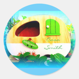 klein huis met gypsy caravan ronde sticker